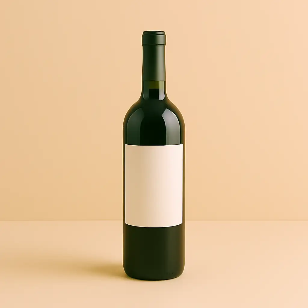 Bouteille de vin rouge non emballée, avec une étiquette visible, présentée dans son état d’origine avant l’expédition