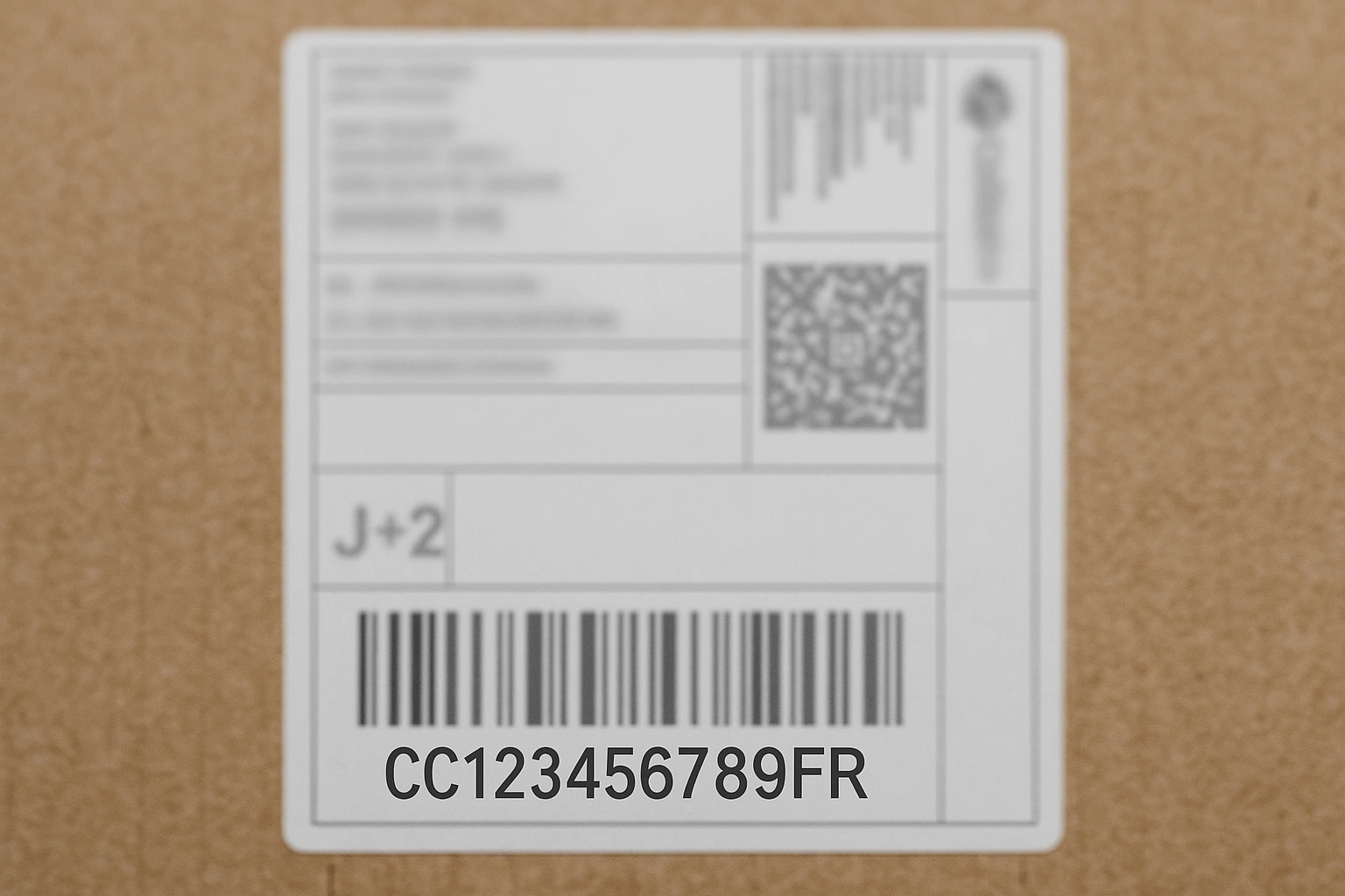 Colissimo : exemple d’étiquette avec numéro de suivi au format CC123456789FR visible sous le code-barres.